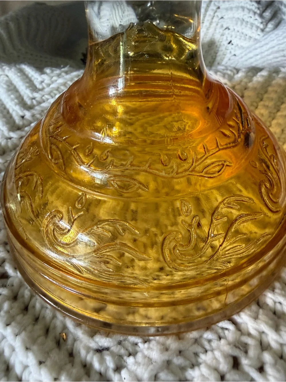 Vintage Amber Glass Oil Lamp - Amber and Clear